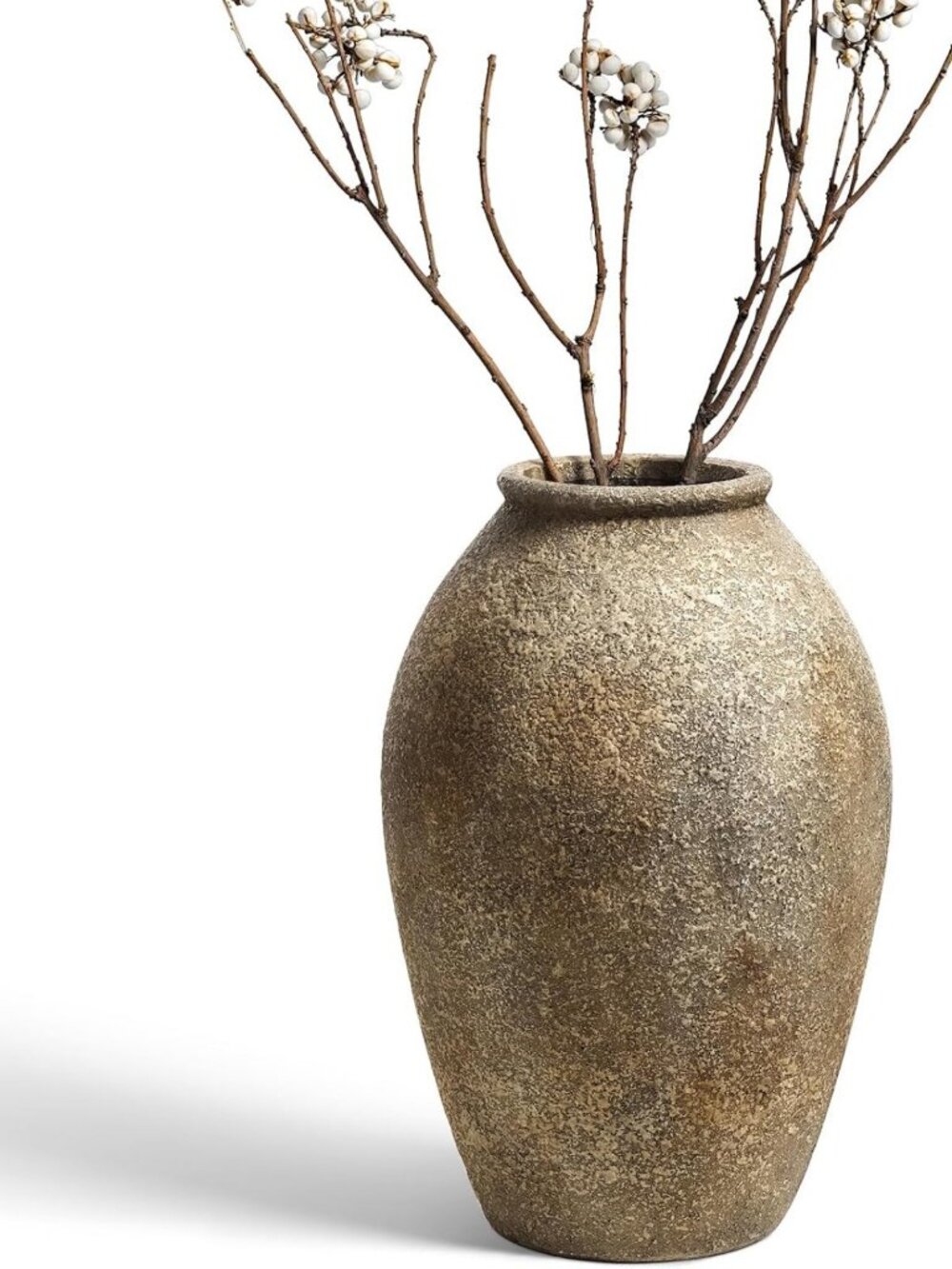 Large Rustic Farmhouse Ceramic Vase - 11.5 Inch Tall Home Decor Centerpiece